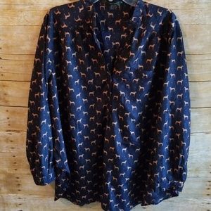 Modcloth Navy Button Down Blouse Greyhound Print